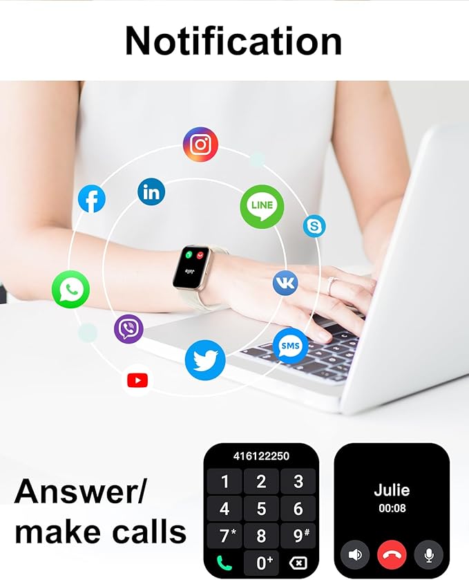 Smart Watch (Answer/Make Calls), 1.85" Smart Watches for Men Women Digital Watch Fitness Tracker with 100+ Sport Modes Heart Rate Monitor for iOS Android Phones Waterproof Milky White