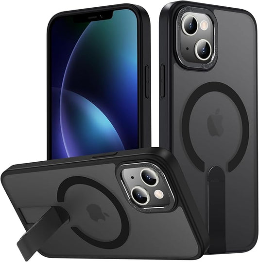 for iPhone 14 Case with Kickstand, Compatible with MagSafe, [Invisible Stand] Anti-Slip Shockproof Military-Grade Protection, Magnetic Slim Translucent Phone Case for iPhone 14 (Black)