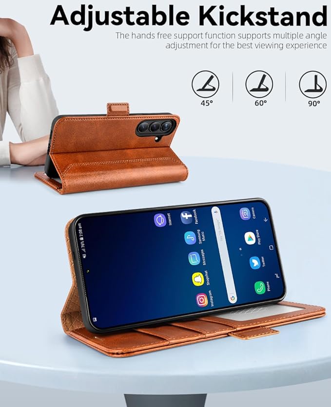 OCASE Compatible with Galaxy S25 Wallet Case, PU Leather Flip Folio Case with Card Holders RFID Blocking Kickstand [Shockproof TPU Inner Shell] Protective Phone Cover 6.2 Inch 2025, Retro Brown