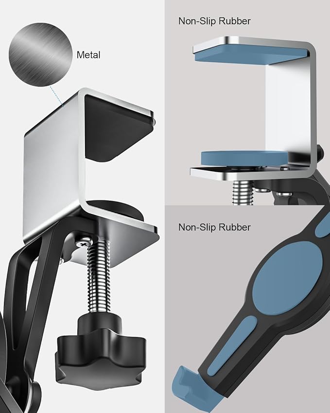 Under Cabinet Tablet Mount for Kitchen [Portable Small Clamp] Kitchen Tablet Holder for Counter Stand, 360° Rotatable Metal Clip, Compatible with 7-11" Tablet Like iPad Pro, Air, Mini, Galaxy, Fire