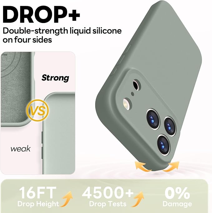 Vooii Magnetic Compatible with iPhone 17 Pro Case (Compatible with Magsafe) (Upgraded Camera Protection) Liquid Silicone Shockproof Full Body Protective Phone Cover for Women Men, Calke Green, 6.3”