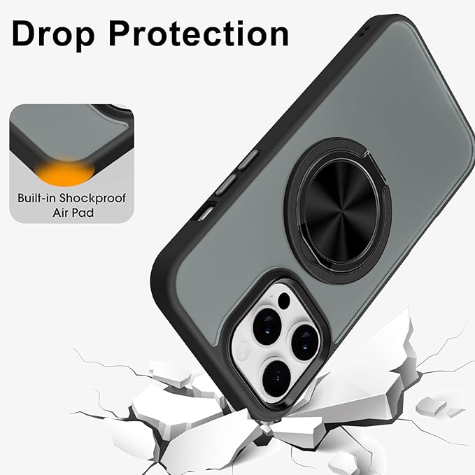 ZIYE Black Case for iPhone 14 Pro Case with Stand [Compatible with MagSafe] Slim Heavy Duty Protection Military Grade Shockproof Magnetic Cover with 360 Rotatable Ring Kickstand for Women Men