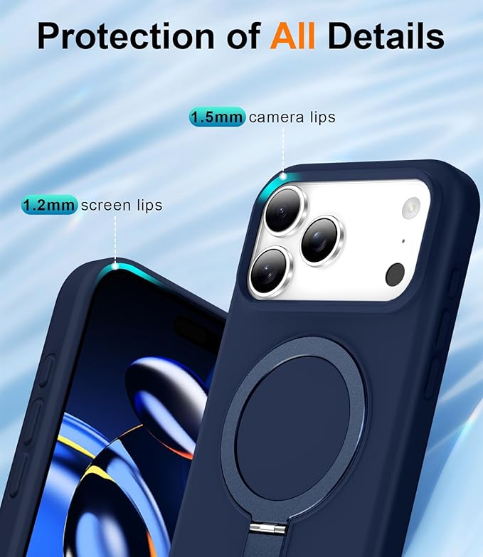 ZHK Liquid Silicone Designed for iPhone 17 Pro Max Case with Magnet Stand, [Precise Camera Lens Protection][Mil-Grade Drop Shockproof][Soft Anti-Scratch Microfiber Lining] Slim Fit Cover, Navy Blue