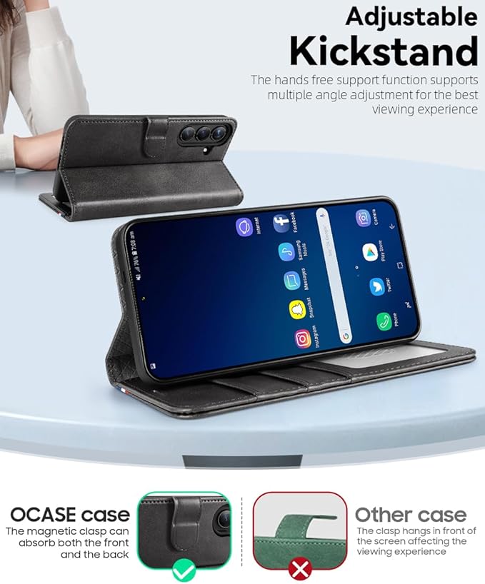 OCASE Compatible with Galaxy S25 Wallet Case, PU Leather Flip Folio Case with Card Holders RFID Blocking Kickstand [Shockproof TPU Inner Shell] Protective Phone Cover 6.2 Inch 2025, Spliced Gray