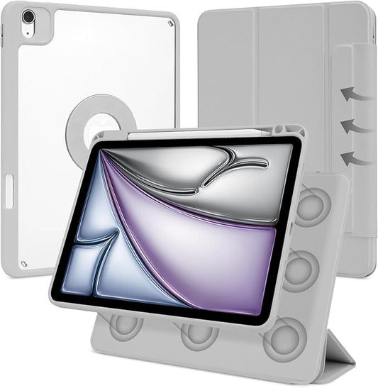 Case for iPad Air 13 Inch M3/M2 2025/2024, iPad Pro 12.9 Inch 6th/5th Generation 2022/2021 with Pencil Holder, Vertical Stand, Detachable Magnetic Trifold Stand Case,Auto Wake/Sleep, Gray