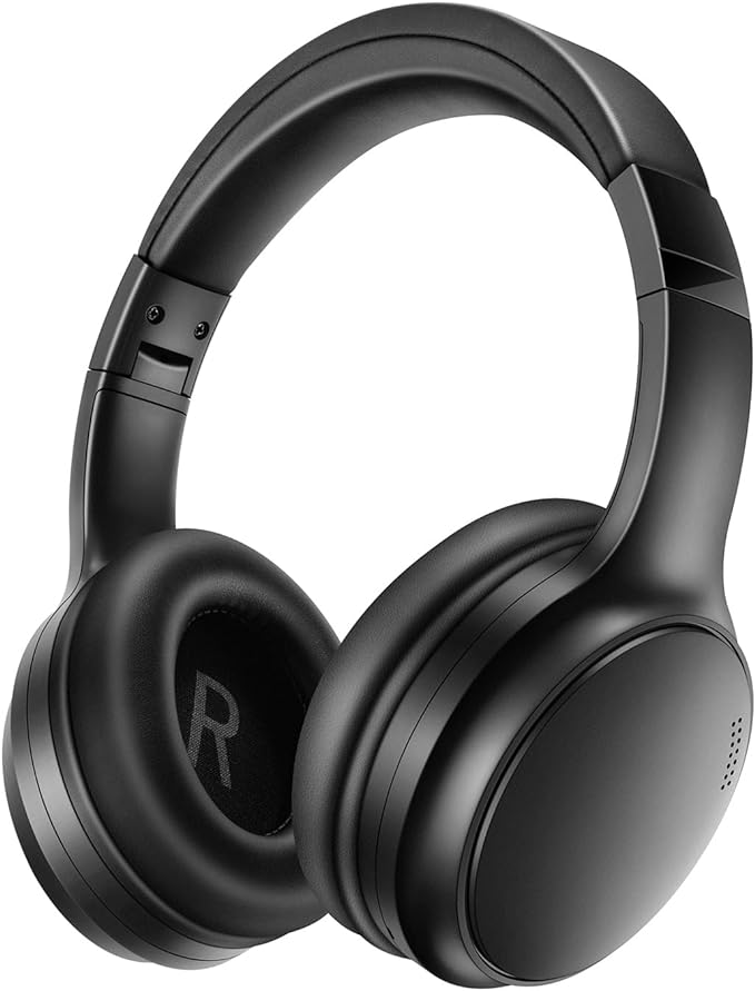 A10 Noise Cancelling Headphones Wireless, Black Bluetooth Headset with Mic, Bluetooth 5.3, HiFi Stereo Sound, Deep Bass, 20+H Playtime, Lightweight On Ear Wired Headphones for Tablet/PC