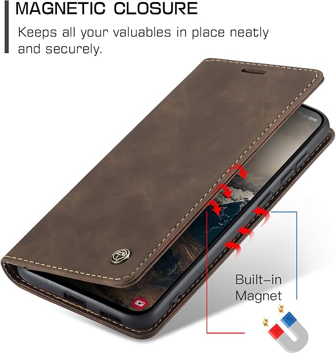 for Samsung Galaxy S25 Edge Case, Flip Wallet Leather Case with Card Holder Magnetic Closure Shockproof Kickstand Protective Phone Cases Cover for Galaxy S25 Edge, Coffee