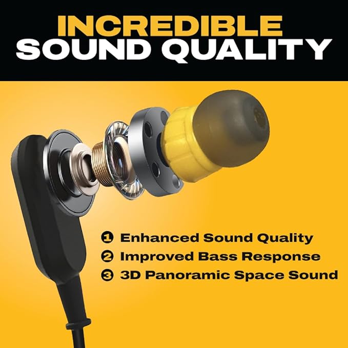 DEWALT Heavy Duty Neckband Bluetooth Earbuds - Black Special Edition Wireless Bluetooth 5.2 Headphones w/Microphone, Lightweight Comfort, IP56 Waterproof, Deep Bass, 20H Jobsite Behind-Neck Earphones