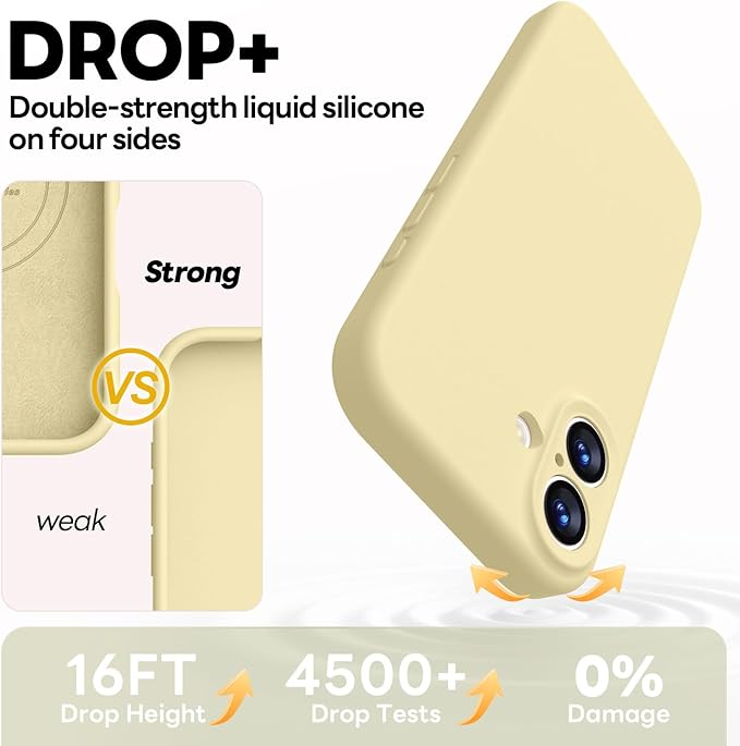 Vooii Magnetic Compatible with iPhone 17 Case (Compatible with Magsafe) (Upgraded Camera Protection) Liquid Silicone Shockproof Full Body Protective Phone Cover for Women Men, Creamy Yellow, 6.3"