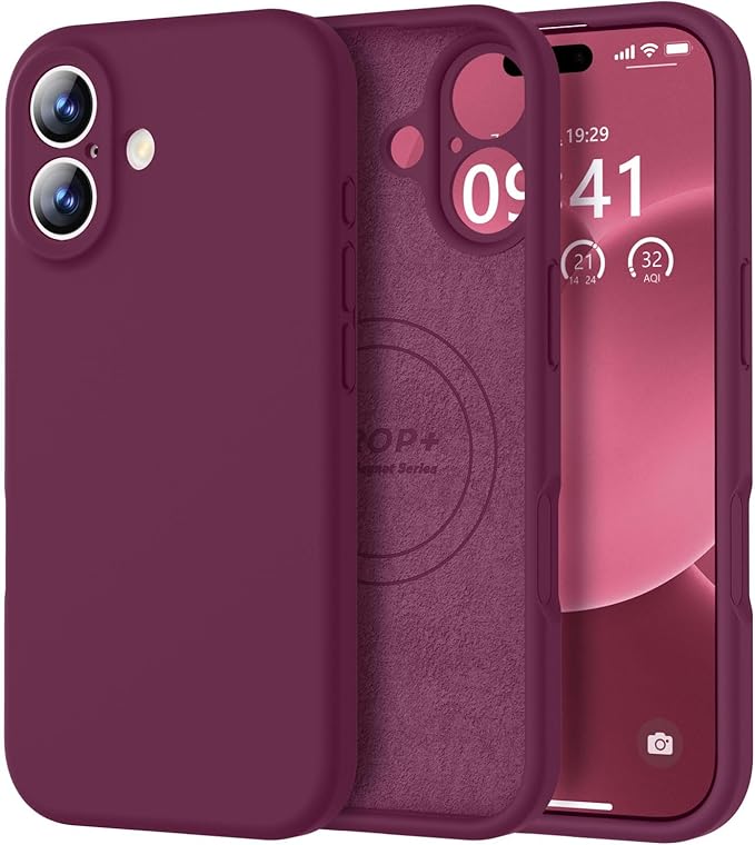 Vooii Magnetic Compatible with iPhone 17 Case (Compatible with Magsafe) (Upgraded Camera Protection) Liquid Silicone Shockproof Full Body Protective Phone Cover for Women Men, WineRed, 6.3"