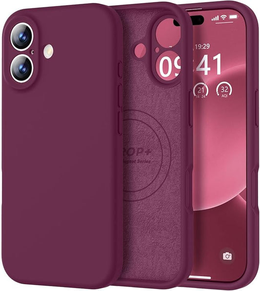 Vooii Magnetic Compatible with iPhone 17 Case (Compatible with Magsafe) (Upgraded Camera Protection) Liquid Silicone Shockproof Full Body Protective Phone Cover for Women Men, WineRed, 6.3"