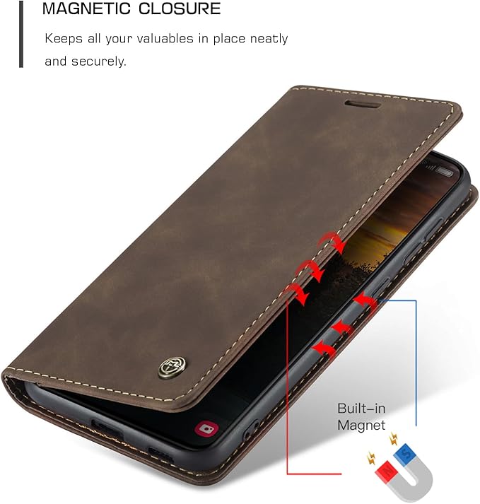for Samsung Galaxy S24 FE 5G Case, Flip Wallet Leather Case with Card Holder Magnetic Closure Shockproof Kickstand Protective Phone Cases Cover for Galaxy S24 FE, Coffee