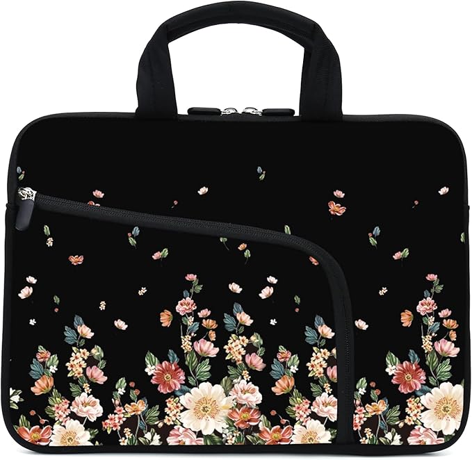 11.6-12.2 Inch Laptop Sleeve Case - Chromebook, Ultrabook, Notebook, Tablet Neoprene Handle Case for Men Women - Two Pockets Fit Apple MacBook Air, Samsung, Acer, HP, DELL (Flowers)