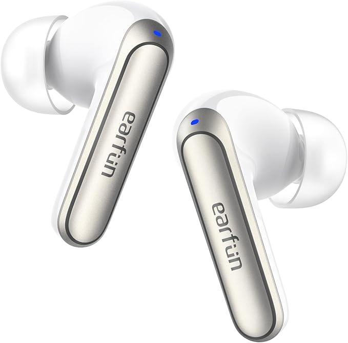 EarFun Air 2 NC Wireless Earbuds, Adaptive Hybrid Noise Cancelling Earbuds, 6 Mics AI ENC Call, Hi-Res Sound, 40H Playtime, Bluetooth 5.3, LDAC, Multipoint Connection, Wireless Charge, White