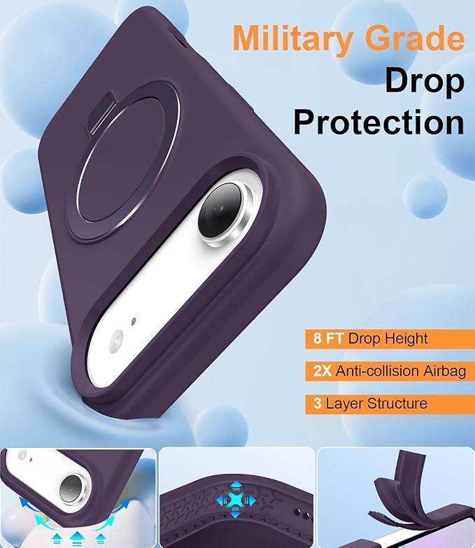 ZHK Liquid Silicone Designed for iPhone Air Case with Magnet Stand, [Precise Camera Lens Protection][Mil-Grade Drop Shockproof][Soft Anti-Scratch Microfiber Lining] Slim Fit Cover, Purple