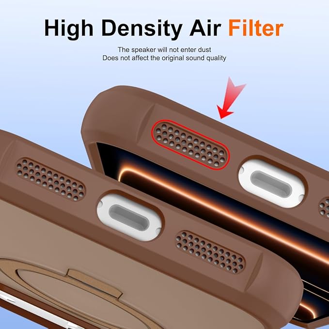 Magnetic Compatible with iPhone 17 Pro Case with Stand [Military Grade Drop Tested][Compatible with Magnet] Ring Translucent Slim Hard Back Soft Edge, Desert Gold