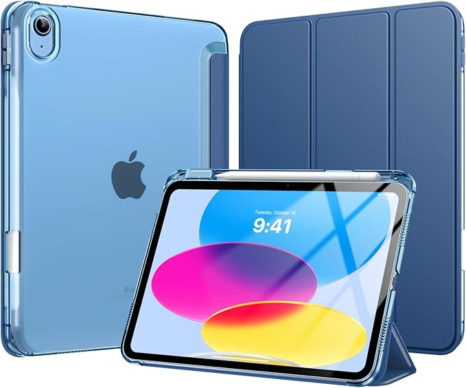 MoKo for iPad (A16) 11th Generation Case 11 Inch 2025, iPad 10th Generation Case 10.9 Inch 2022 with Pencil Holder, Slim Light Trifold Protective Cover with Hard PC Translucent Back Shell, Navy Blue