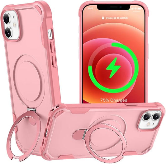 Designed for iPhone 12 & 12 Pro Case with Magnetic Stand [Military Drop Protection][Compatible with Magnet] Shockproof 12 & 12 Pro Phone Case with Ring Holder, Pink