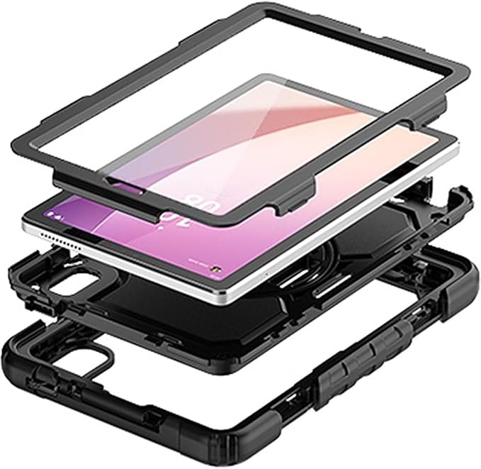 SaharaCase Defense Series Case Cover for Lenovo Tab M9 (2023) [Shockproof Bumper] Heavy Duty Rugged Protection Antislip Integrated Kickstand with HandStrap - Black