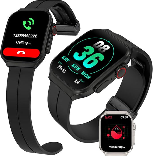 Smart Watch for Men Women with Bluetooth Call, Android ＆ iOS Compatible 1.96" AMOLED Touchscreen AI Voice Fitness Tracker Heart Rate/Sleep/SpO2/Stress Monitor Pedometer, 120+ Sport Modes