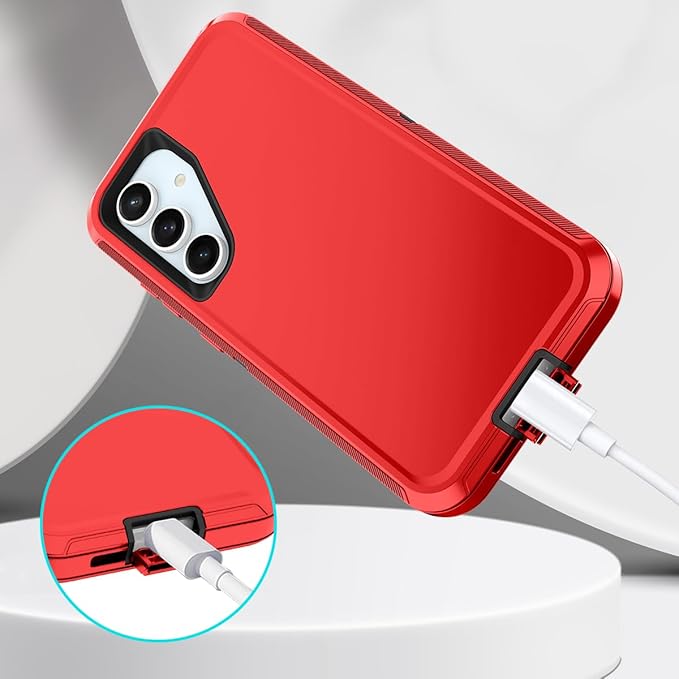 for Samsung Galaxy S24 FE 5G Case Heavy Duty Protective Shockproof Dropproof 3-Layer Full Body Protection [Without Screen Protector] Tough Rugged Case for Galaxy S24 FE,Red/Black