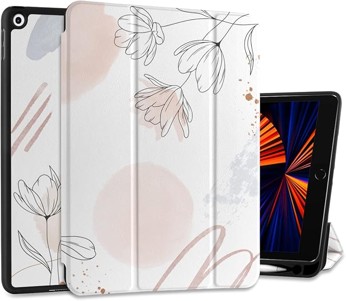 DONGKE Case Compatible with iPad 10.2 Inch 2021 2020 2019 iPad 9th/8th/7th Generation with Pencil Holder, Slim Stand Protective Case with Soft TPU Back, Auto Sleep/Wake Cover, Abstract Flowers