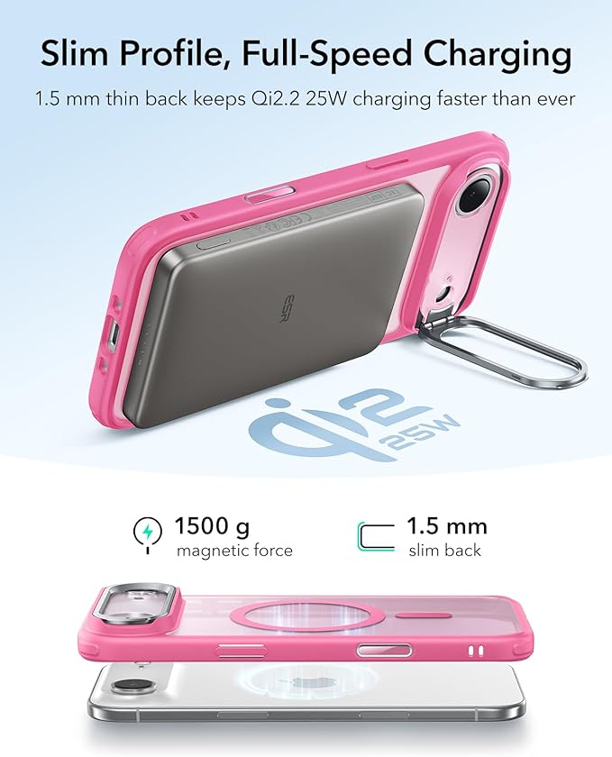 ESR for iPhone Air Case with Stand, Camera Control Cover Compatible with MagSafe, Military-Grade Drop Protection Magnetic Phone Case for iPhone 17 Air Case, Scratch-Resistant Back Cover,Frosted Pink