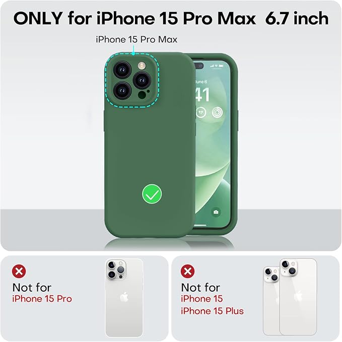 Vooii Compatible with iPhone 15 Pro Max Case, Upgraded Premium Silicone, [Camera Protection] [Soft Anti-Scratch Microfiber Lining] Shockproof Phone Case for iPhone 15 Pro Max 6.7 inch - Green