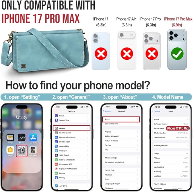 for iPhone 17 Pro Max Wallet Phone Case with 8 Card Holder,RFID Blocking | PU Leather | Kickstand | Flip | Wrist Strap&Shoulder Strap | Shockproof | Zipper Wallet | Women Men | 6.9" | Baby Blue