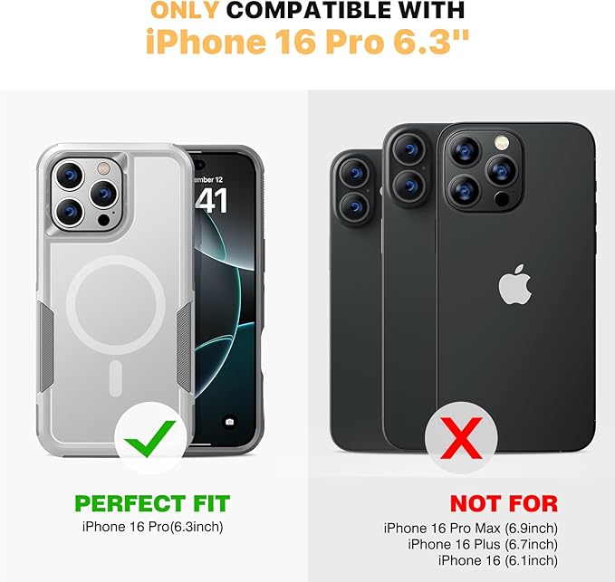 Diaclara Magnetic for iPhone 16 Pro Case, [with Privacy Screen Protector] [Anti Spy] [Military Grade Drop Protection] Heavy Duty Full-Body Shockproof Phone Case, Magnetic White