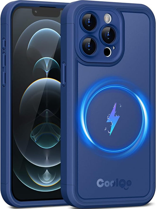 COOLQO Magnetic for iPhone 12 Pro Max Case, Compatible with MagSafe, Dual Layer Design Military Grade Protection, Translucent Matte Scratch-Resistant Back Protective Shockproof Phone Case, Blue