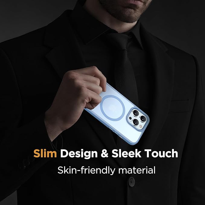 Miracase Magnetic for iPhone 13 Pro Max Case 6.7 inch (Compatible with MagSafe)（with 2X Screen Protectors） Military-Grade Protection, Anti-Fingerprint Translucent Matte Phone Case Cover, Light Blue