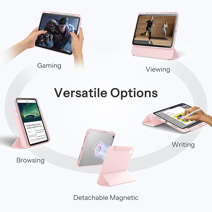 SPARIN Case for iPad A16 11th/10th Generation 2025/2022 (11"/10.9") with Pencil Holder, Magnetic Detachable Hybrid Stand, Portrait/Landscape Angle, Clear Protective Case, Auto Wake/Sleep-Pink