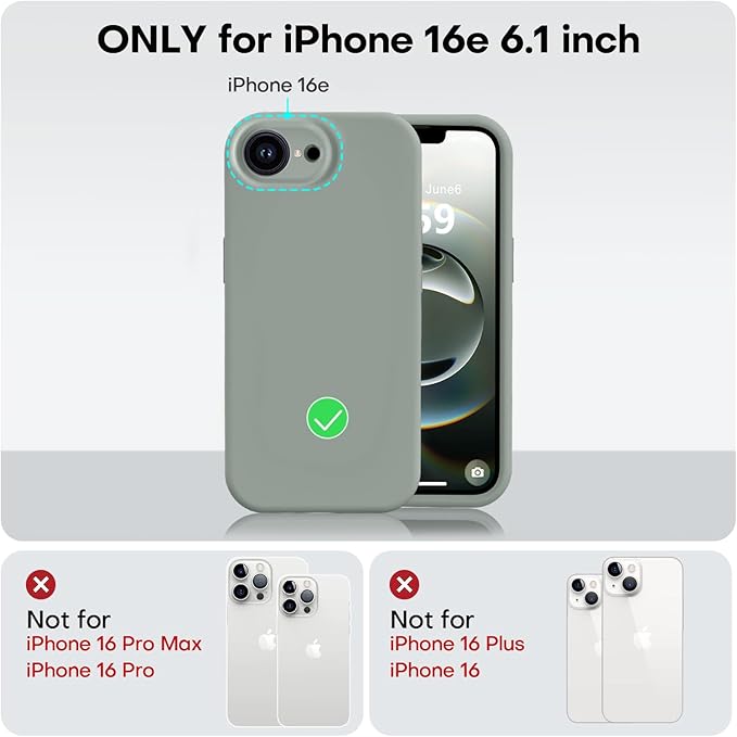 Vooii Compatible with iPhone 16e Case, Liquid Silicone Upgrade [Camera Protection] [Soft Anti-Scratch Microfiber Lining] Shockproof Phone Case for iPhone 16e 6.1 inch - Calke Green