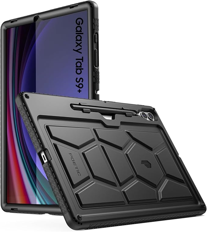 Poetic TurtleSkin Case for Samsung Galaxy Tab S10 Plus (2024 Release) / S9 Plus (2023 Release) 12.4 inch Case with S Pen Holder, Heavy Duty Shockproof Kids Friendly Protective Silicone Cover, Black