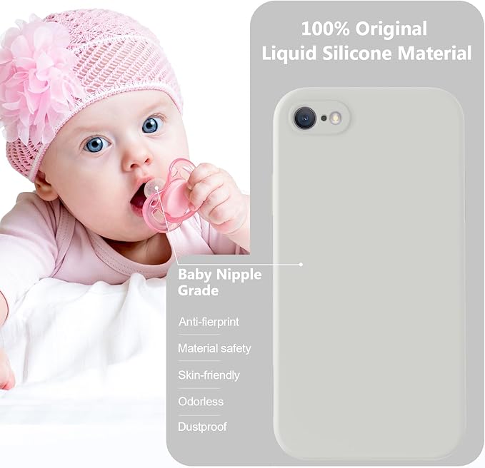 Vooii for iPhone SE Case 2022/3rd/2020,iPhone 8/7 Case, Upgraded Liquid Silicone with [Flat Edges] [Camera Protection] [Soft Anti-Scratch Microfiber Lining] Phone Case for iPhone SE - Stone