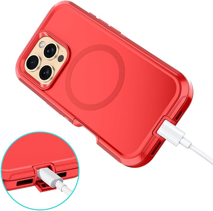 for iPhone 16 Pro Case [Compatible with MagSafe] Shockproof 3-Layer Full Body Protection [Without Screen Protector] Rugged Heavy Duty Cover Case for Apple iPhone 16 Pro 6.3",Red