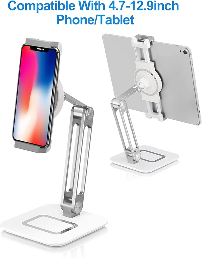 Tablet Stand,Phone Stand,Adjustable Height and Angle Folding Aluminum,Suitable for Desktop use, Compatible with 4.7-12.9" Tablet,Phone,iPads & More,VC-Z1718(1Packs,Silvery)