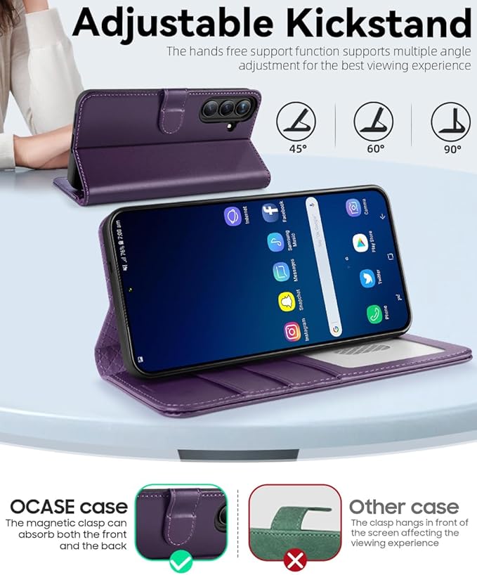 OCASE Compatible with Galaxy S25 Wallet Case, PU Leather Flip Folio Case with Card Holders RFID Blocking Kickstand [Shockproof TPU Inner Shell] Protective Phone Cover 6.2 Inch 2025, Dark Purple