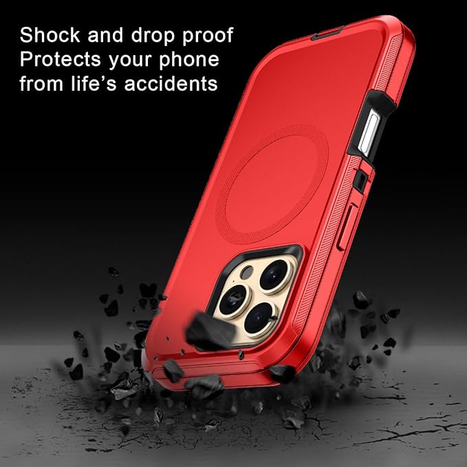 for iPhone 16 Pro Max Case [Compatible with MagSafe] Shockproof 3-Layer Full Body Protection [Without Screen Protector] Rugged Heavy Duty Cover Case for Apple iPhone 16 Pro Max 6.9",Red/Black