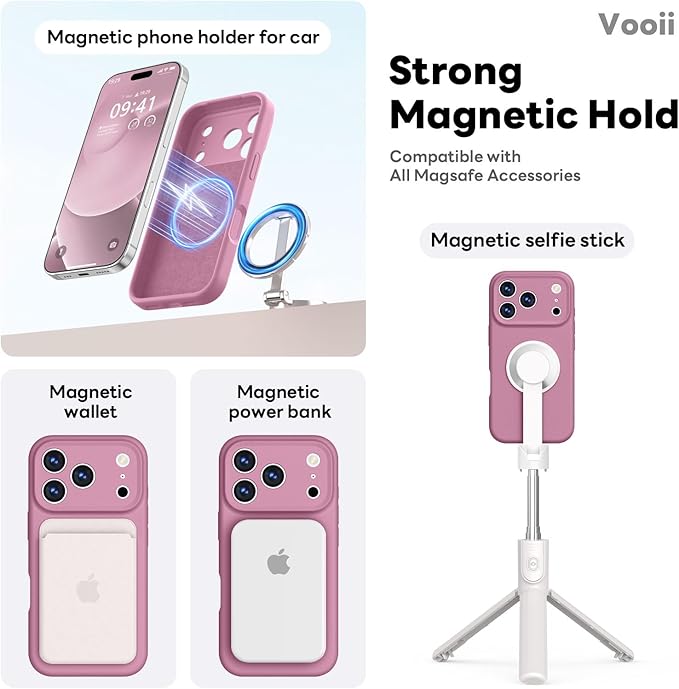 Vooii Magnetic Compatible with iPhone 17 Pro Case (Compatible with Magsafe) (Upgraded Camera Protection) Liquid Silicone Shockproof Full Body Protective Phone Cover for Women Men, Lavender Purple