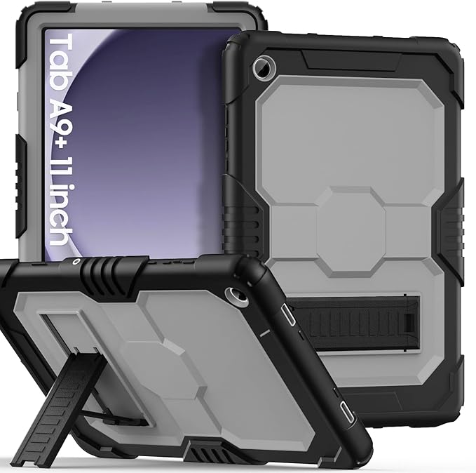 OKP Case for New Samsung Galaxy Tab A9+/ A9 Plus 11 Inch 2023 (SM-X210/X216/X218), Heavy Duty Shockproof Rugged 11" Galaxy A9+ Tablet Protective Cover with Kickstand for Kids Boys Girls, Black+Gary