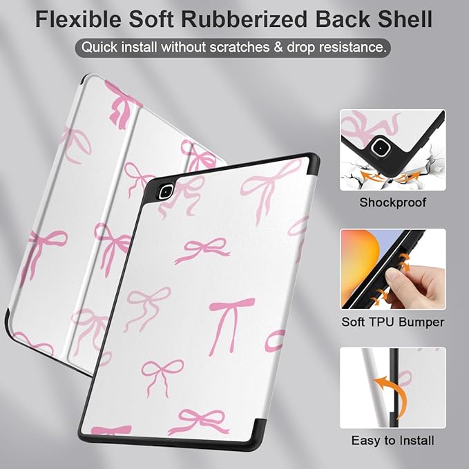 DONGKE Case for Samsung Galaxy Tab S6 Lite 10.4 Inch 2024/2022/2020, Trifold Stand + S Pen Holder + Auto Wake/Sleep + Soft TPU Protective Stand Back Cover, Pink Bows