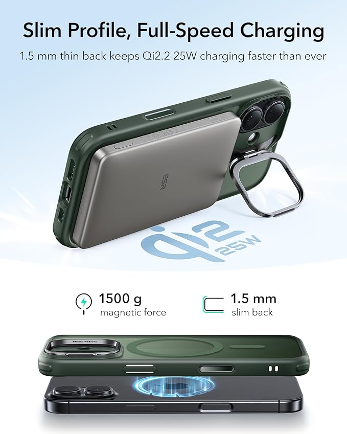 ESR for iPhone 17 Case with Stand, Camera Control Cover Compatible with MagSafe, Military-Grade Drop Protection Magnetic Phone Case for iPhone 17, Scratch-Resistant Back Cover,Frosted Green