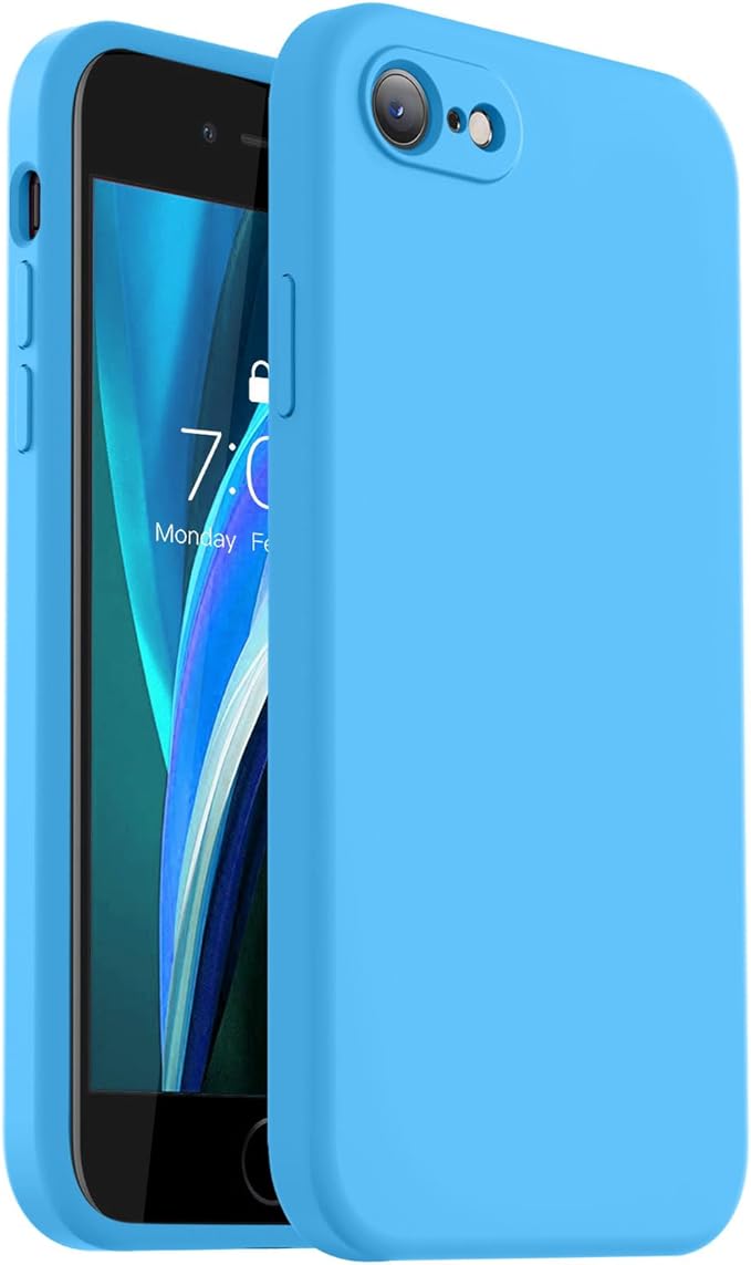 Vooii for iPhone SE Case 2022/3rd/2020,iPhone 8/7 Case, Upgraded Liquid Silicone with [Flat Edges] [Camera Protection] [Soft Anti-Scratch Microfiber Lining] Phone Case for iPhone SE - Blue
