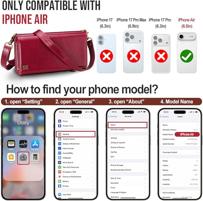 for iPhone Air Wallet Phone Case with 8 Card Holder,RFID Blocking | PU Leather | Kickstand | Flip | Wrist Strap&Shoulder Strap | Shockproof | Zipper Wallet | Women Men | 6.5" | Red