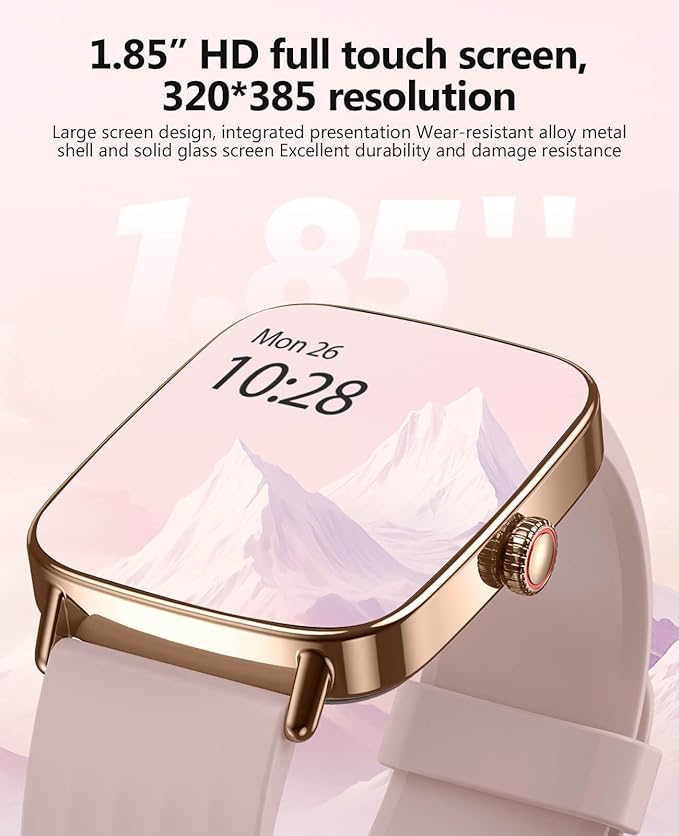 2025 Smart Watches for Women, 1.85" AI Voice Smartwatch, 24/7 Heart Rate Monitor, Stress/SpO2/Sleep Tracker, IP68 Waterproof, Weather, 100+ Sports Fitness Tracker for Android iOS Pink