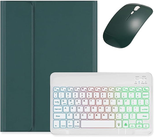 Backlit Keyboard Case for Galaxy Tab A9+ / A9 Plus 11 inch 2023 Tablet SM-X210/X216/X218 with Mouse, Detachable Backlight Color Keyboard Case, Dark Green + White