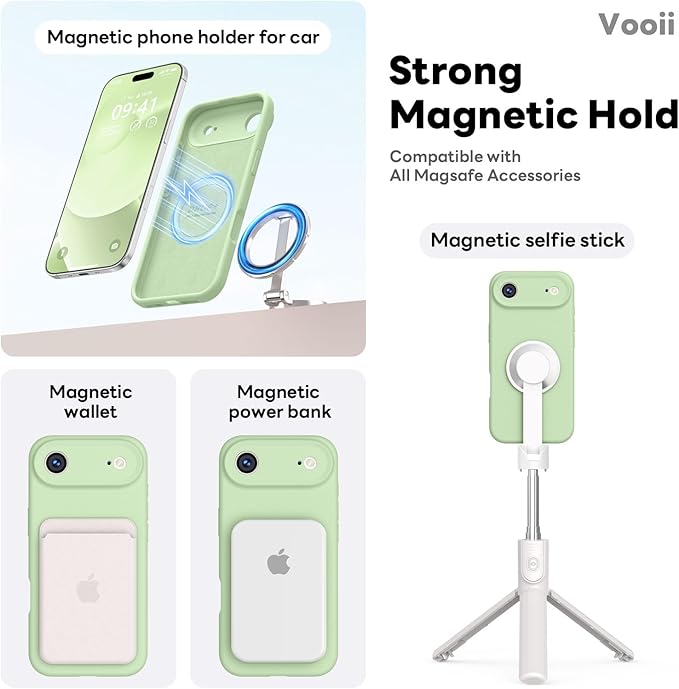 Vooii Magnetic Compatible with iPhone Air Case (Compatible with Magsafe) (Upgraded Camera Protection) Liquid Silicone Shockproof Full Body Protective Phone Cover for Women Men, Matcha, 6.5"