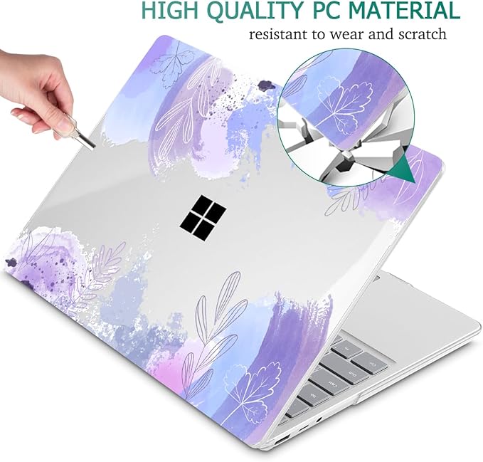 Tuiklol Case for 12.4 Inch Microsoft Surface Laptop Go 3/2 / 1 2023-2020 Releases, Plastic Hard Shell Case with Screen Protector and Keyborad Cover +Dust Plugs Model 2013/1943,Inset Flora